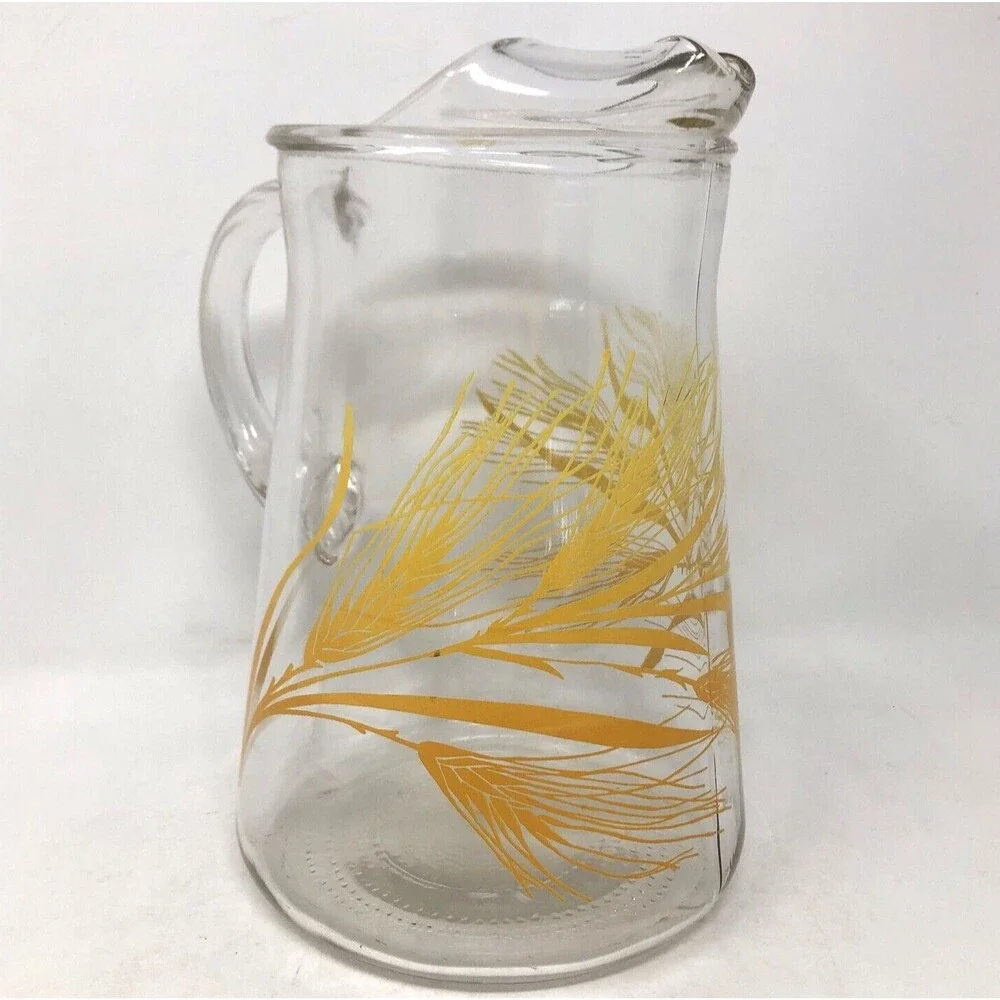 Libbey Golden Wheat Grass Pitcher 72oz  With Ice Lip 9” Tall Vintage 70s MCM